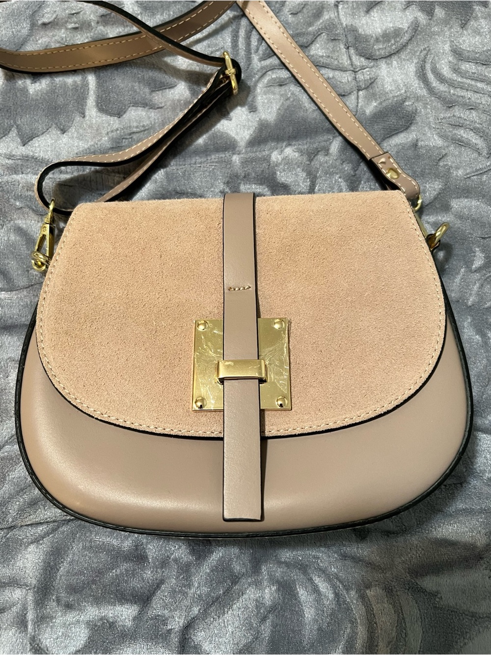 MADE IN ITALY Crossbody Genuine Suede Leather Bag cognac colour, - Picture 8 of 15